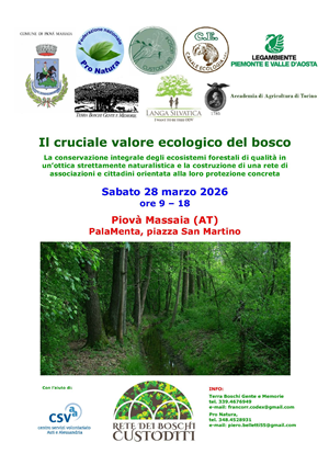 Convegno IL CRUCIALE VALORE ECOLOGICO DEL BOSCO. La conservazione integrale degli ecosistemi forestali di qualità in un’ottica strettamente naturalistica e la costruzione di una rete di associazioni e cittadini orientata alla loro protezione concreta